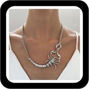 Scorpion Choker Necklace Silver w Chain Toggle Clasp Punk Style